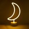Summer LED Neon Yellow Crescent Moon Tabletop Lamp with White Base, Battery Powered Night Light for Nightstand, Bedroom Décor, Party, and Celebrations